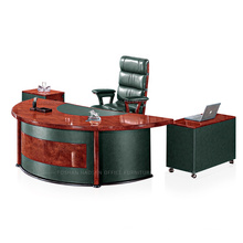 Modern classic wooden semicircle black PU leather design office desk set